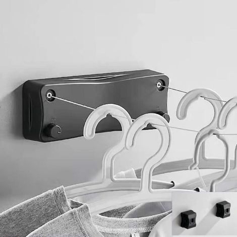 Étendoir à Linge RéTractable pour IntéRieur,Corde à Linge RéTractable 5.2m,Acier Inoxydable Fil a Linge Exterieure,pour Chambre à Coucher, Salle de Bain, Balcon, Jardin Corde a Linge (Noir) (1/4)