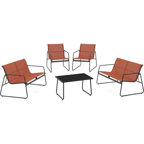 Niedrige Gartenmöbel MALAGA 6-Sitzer mit 2 Sofas, Sessel und Tisch Terracotta (1/5)