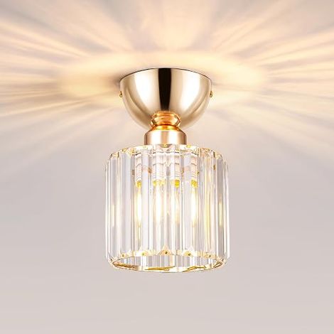 Plafonnier Cristal Doré E27 Lustre Lampe Plafond (1/5)