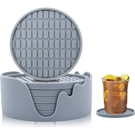 Silikon-Untersetzer-Set, runde Tee-Untersetzer, hitzebeständige Platzsets, verdickte Untersetzer für den Haushalt (10 cm), 6-teiliges Set – grau (1/4)