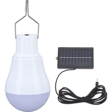 Ampoule solaire LED avec panneau solaire, lumière blanche, batterie 500 mAh, crochet de suspension, lampe solaire idéale pour le camping d'urgence ou sous une tente. (1/5)
