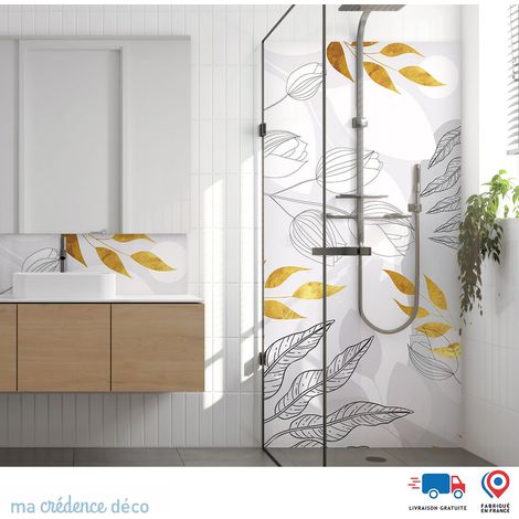 Panneau de douche : Fleurs et feuilles fines - Couleur Doré - Alu composite - 90 - 245 (1/3)