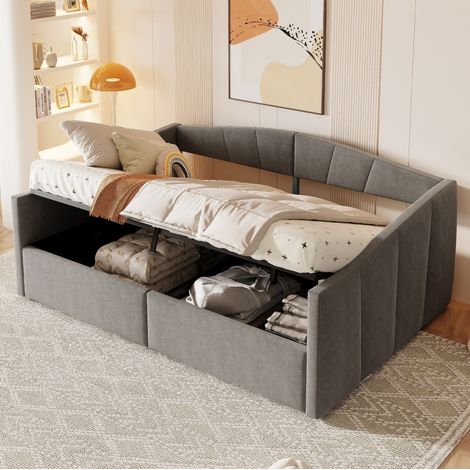 Bett Doppelbett Stauraum 140x200 Samt Grau OKMYHOME (1/5)