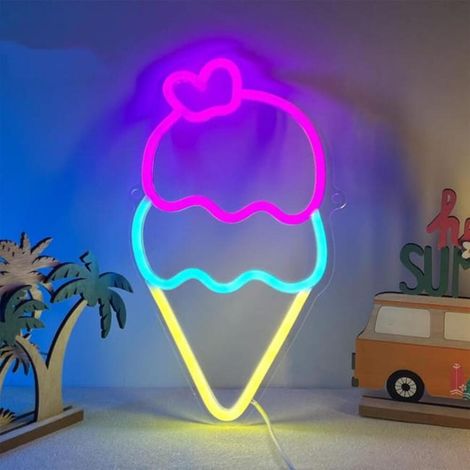 Neon-Eiscreme-Leuchtreklame, pinke, blaue und gelbe Kegellichter, für Kinder, Zuhause, Schlafzimmer, Geschäft, Party, Büro (1/4)