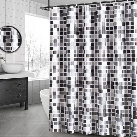 Rideau de douche mosaïque classique, rideau de douche de haute qualité, rideau de douche imperméable en polyester, rideau de salle de bain décoratif, 200 x 200 cm (1/5)