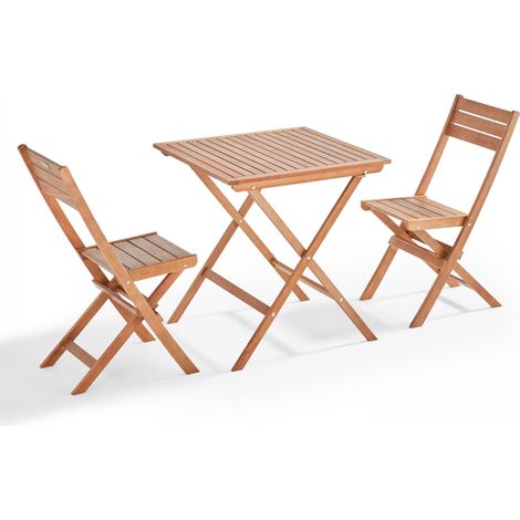 Table et 2 chaises pliante en bois d'eucalyptus (1/5)
