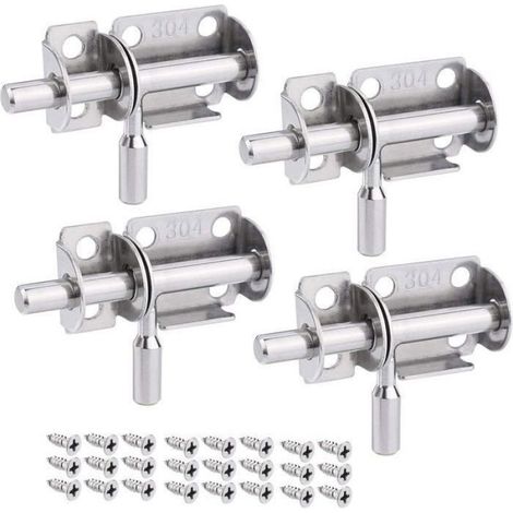 Lot de 4 Verrou de Porte Coulissant, Serrure Porte Interieure Porte de Jardin, Loquet Porte Coulissant en Acier Inox (1/5)