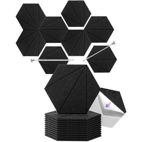 Lot de 12 panneaux en mousse acoustique 12 x 10 x 6 x 0,4 pouces, panneaux muraux en mousse insonorisante auto-adhésifs, pour l'acoustique jn (1/5)
