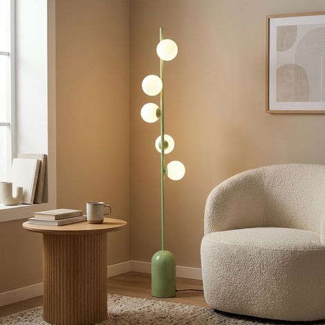 Lampadaire nordique en métal vert avec 5 sphères 3D, douille G9 H157cm