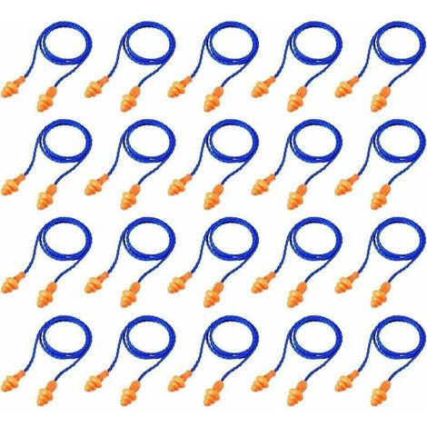 20 Paires Bouchons d'oreilles en Cordon Bouchons d'oreilles en Silicone Réutilisables avec Corde Bouchon d'oreille Anti-Bruit pour Sommeil Protection Auditive, Bleu