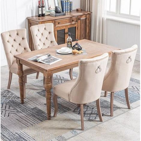 Stuhl Esszimmerstuhl Beige Samt gepolstert 4er Set OKMYHOME (1/5)