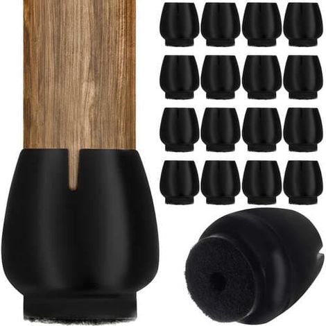 BelleRise - 16 patins de meubles Protections pour pieds de chaise en feutre noir (1/5)