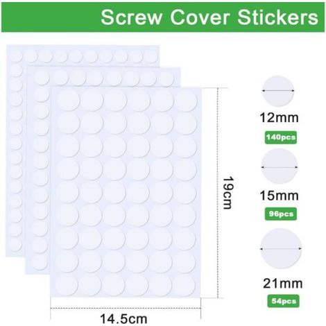 Cache Vis - PVC - 12mm/15mm/21mm - 176 Bouchons Autocollants - Blanc - Durable et Résistant (1/4)