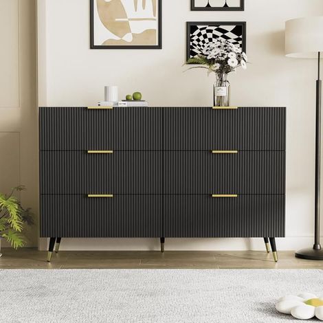 Buffet - GUTENT - Moderne - Noir - 120 cm - 6 tiroirs (1/5)