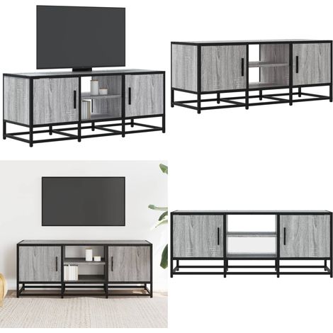 vidaXL Meuble TV sonoma gris 100x35x41 cm bois d'ingénierie et métal (1/5)