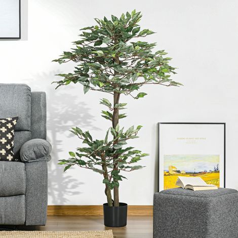 Ficus Artificiel 150 cm Plante Artificielle avec 1008 Feuilles Mousse et Pot Plante Artificielle Décorative Verte