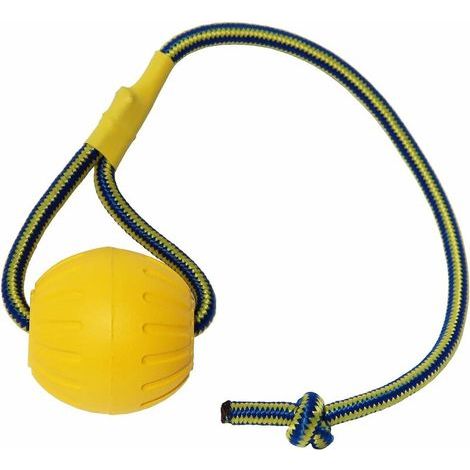 Pelota para perros con cuerda, pelota de entrenamiento de espuma para perros, pelota flotante para perros, pequeño juguete para tirar para perros grandes, de una pieza, amarilla (1/5)