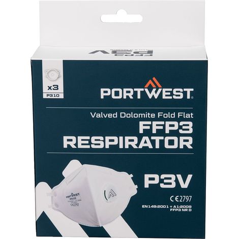 maschera pieghevole FFP3 con valvola Dolomite (3 pezzi) - bianco - Portwest