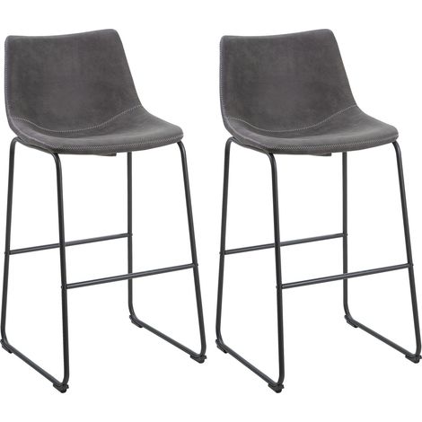 Set 2 Sgabelli Alti Rivestimento Tessuto Grigio Scuro Gambe Metallo Nero Franks (1/5)