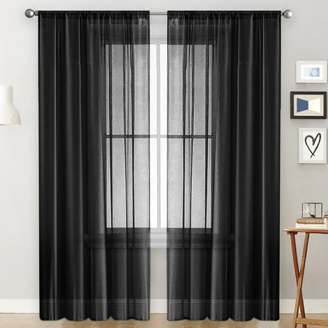 Rideaux noirs perforés, ensemble de deux pièces - semi-occultants - dimensions : 140 x 260 cm - conviennent au salon, à la chambre et au balcon. (1/5)