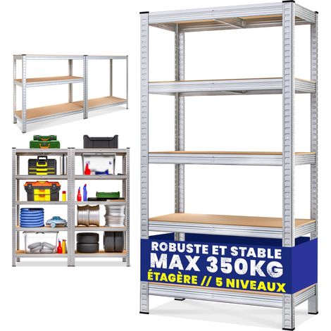 Étagère charge lourde 5 niveaux 180 x 90 x 40 cm en acier galvanisé à emboîter (1/5)