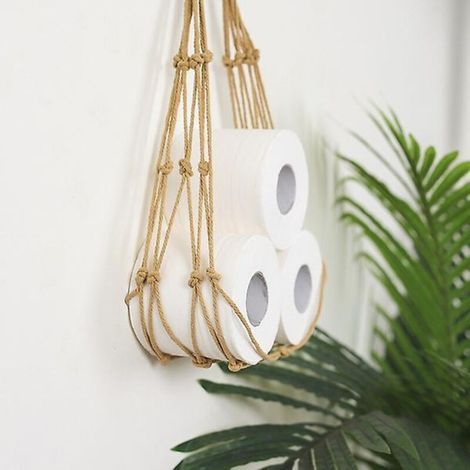 Handwoven cotton rope toilet paper storage, living room wall hanging, paper bag, paper roll, cotton rope storage, hanging bag, magazine, book storage, hanging pocket (1/5)