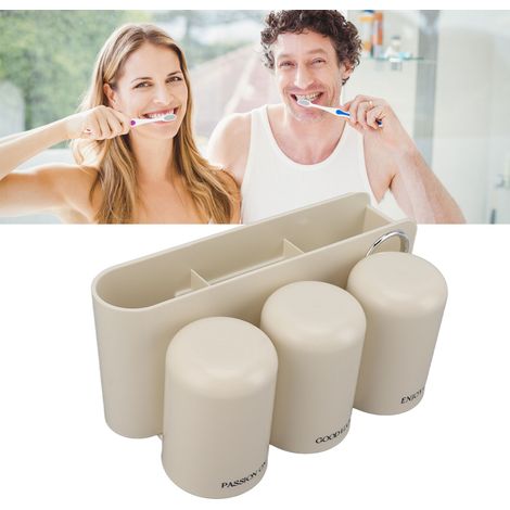 Zahnbürstenhalter, wandmontierter Zahnpastahalter fürs Badezimmer, Mundspülbecher, Zahnputzbecherhalter ohne Bohren, dreiteiliger wandmontierter Zahnbürstenhalter (1/5)