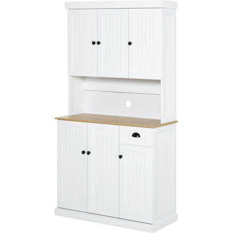 Rollbarer Küchenschrank aus weißem Holz mit Schränken und Schublade im Landhausstil, 101 x 39 x 180 cm