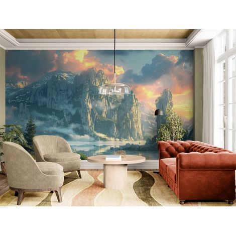 Papier peint Fantaisie – Pics rocheux et lac brumeux - 150 x 250 cm (1/2)
