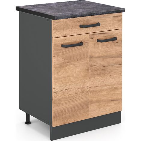 Mueble bajo de cocina R-Line, Roble dorado, 60 cm , ET Antracita, Vicco