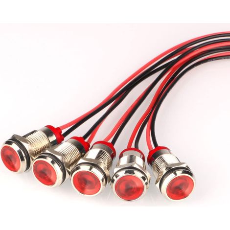5pcs Flash 82 fois/Min Rouge 12mm AC/DC 12-24V Clignotant LED Métal Voyant Étanche Signal Lampe avec Fil, Clignotant Rouge pour Avertissement et Indication (1/5)