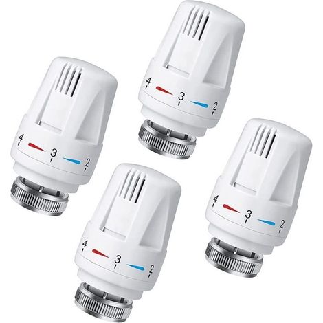 Lot de 4 Tête Thermostatique Connectée Vanne Thermostatique Accessoire, Tete Thermostatique Radiateur, Tête de Remplacement de Vanne de Radiateur pour le Thermostat M30 x 1.5 White (1/4)