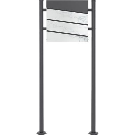 ECD Germany Standbriefkasten mit Zeitungsfach, Design Briefkasten mit Pfosten, Briefkastenanlage, Briefkastenständer Anthrazit 120cm Edelstahl pulverbeschichtet, Postkasten Anthrazit-Marmoroptik Stahl