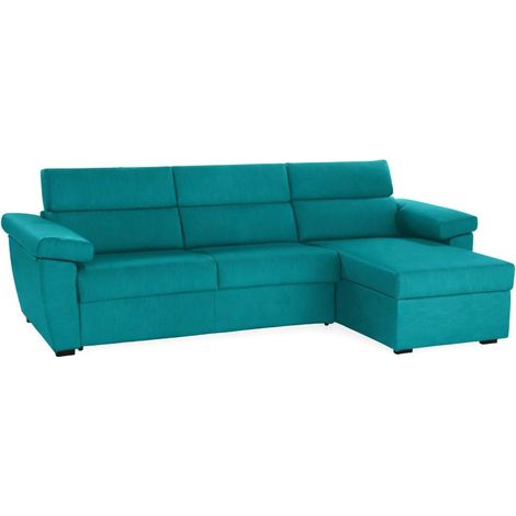 Feststehendes Sofa mit Ottomane Ceto, Abnehmbar, Reversibel Made in Italy, Wasserabweisend, Mehrfachposition, 285x160 cm Blau