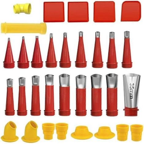 Kit de finition pour calfeutrage 32 pièces, comprenant 18 embouts de buse, 10 bases de connexion et un kit d'outils pour calfeutrage (1/5)