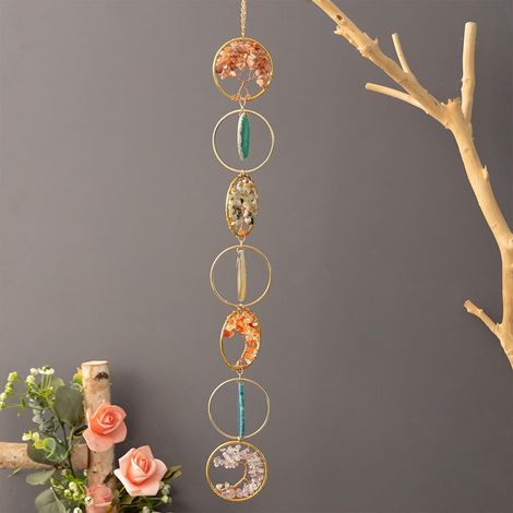 Attrape-rêves - Ornement artisanal avec agate de cristal - Couleur : pierre précieuse naturelle - Agate - Lune - Décoration murale pour chambre, jardin, Noël, mariage - Arbre de vie (1/5)