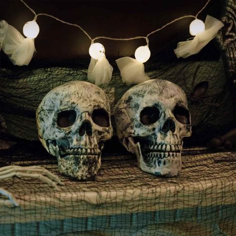 vidaXL Halloween Skull SPOOKA 2 pcs White 12 x 15 x 17.5 cm Plastic (1/5)