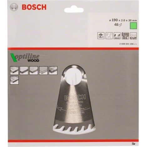 BOSCH DISCO SIERRA OPTILINE MADERA Diámetro disco x eje (mm) 190x30 Número de dientes 48