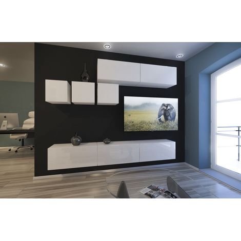 Ensemble meuble TV NEXT 273 AN273-17W-HG21-1B blanc brillant 249 cm (1/2)
