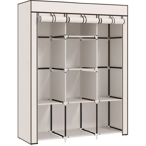 Armoire Penderie Lunaris Rangement Élégant Moderne Beige 8 Étagères 2 Barres Dressing Chambre