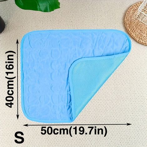 Rechteckige Kühlmatte für Hunde und Katzen - Atmungsaktives Mesh, wasserfrei, faltbar - Blau - Größe 50x40 cm, Blauer Korb