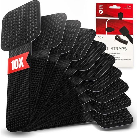 Supports de câble Auto adhésifs 90 mm Noir 10 pièces Clips de câble à scratch réutilisables sans perçage mural bureau gestion des câbles guide câble (1/4)