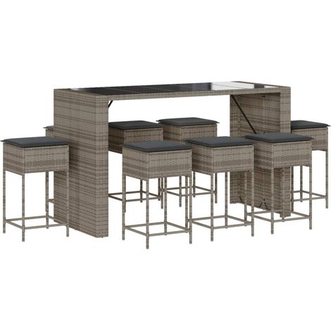 Maison Exclusive - Ensemble de bar de jardin 9 pcs avec coussins gris poly rotin (1/5)