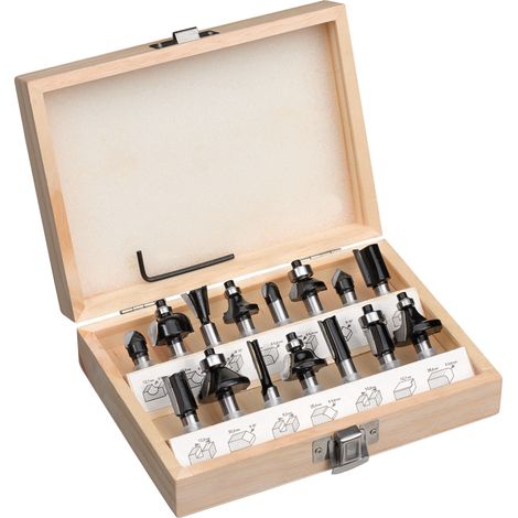 Kwb by Einhell Fraises pour Défonceuses (15 pièces, diamètre de tige 8 mm, dans un coffret en bois)