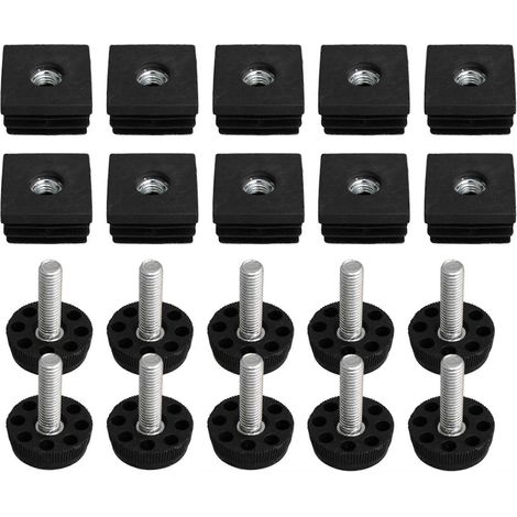 Confezione da 10 piedini regolabili filettati M8, 3x3 cm, quadrati, per gambe di mobili (1/3)