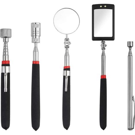 Kit d'Outils Magnétiques Flexible pour Mécanique - 5 Pièces : Miroir, Lampe LED, Pince Ramasseuse - pour Travaux en Espace Restreint (Voiture, Bricolage) (1/4)
