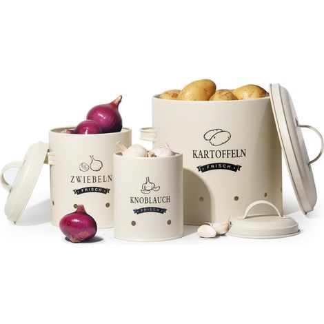 Theo&Cleo Kartoffeltopf Vorratsdosen Set Retro Design Zwiebeltopf Metall Beige (1/5)