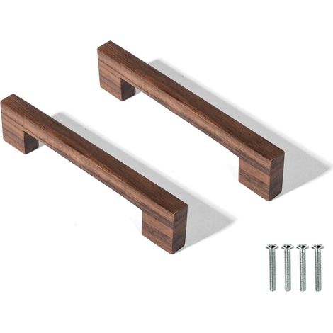 Lot de 2 Poignées en Bois Massif pour Armoire Porte Tiroir Commode Tiroir Couleur Bois Original Style Simple et Moderne (128MM) (1/5)