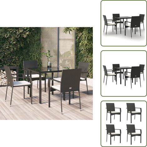 The Living Store Set de muebles jardín 5 pzas con cojines ratán sintético negro - Muebles de jardín