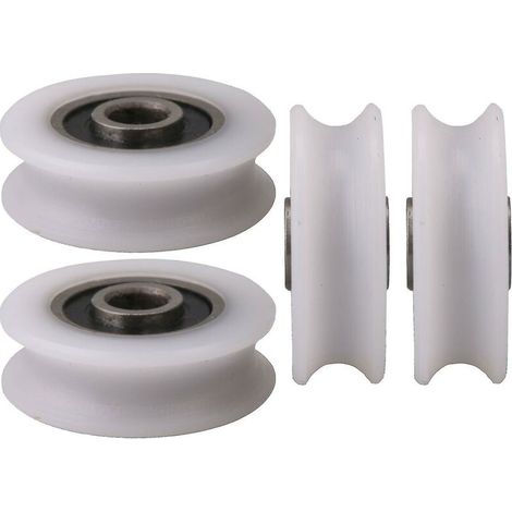 4pcs 4x20x6.5x7.4mm White Inner Dia 4mm U-groove Nylon Pulley Wheel For Sliding Door-- (1/3)
